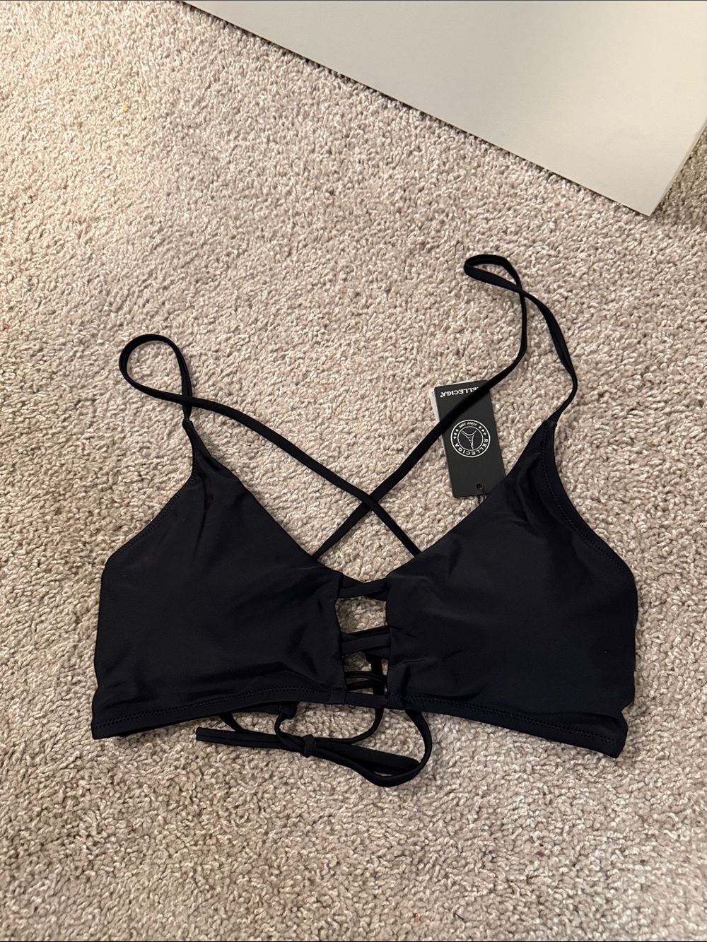RELLECIGA Black Lace-Up Strappy Bikini Top